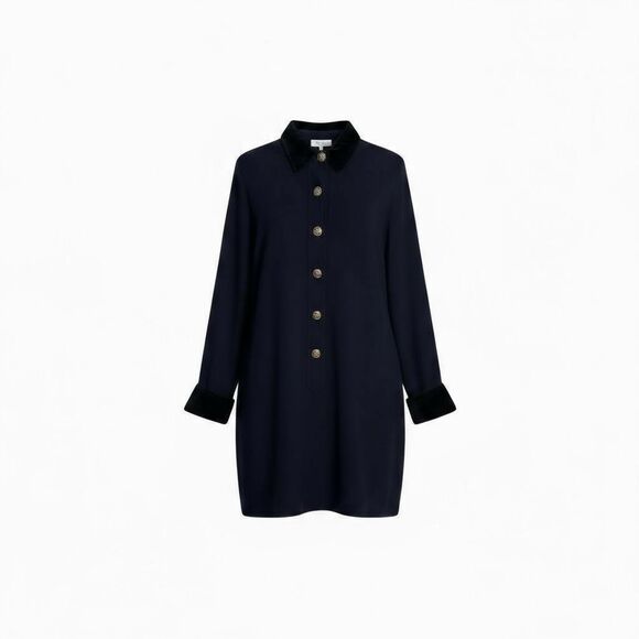 Vintage Chetta B Wool Button Front Velvet Collar Long Sleeve Dress Black Size 14 - Picture 1 of 8